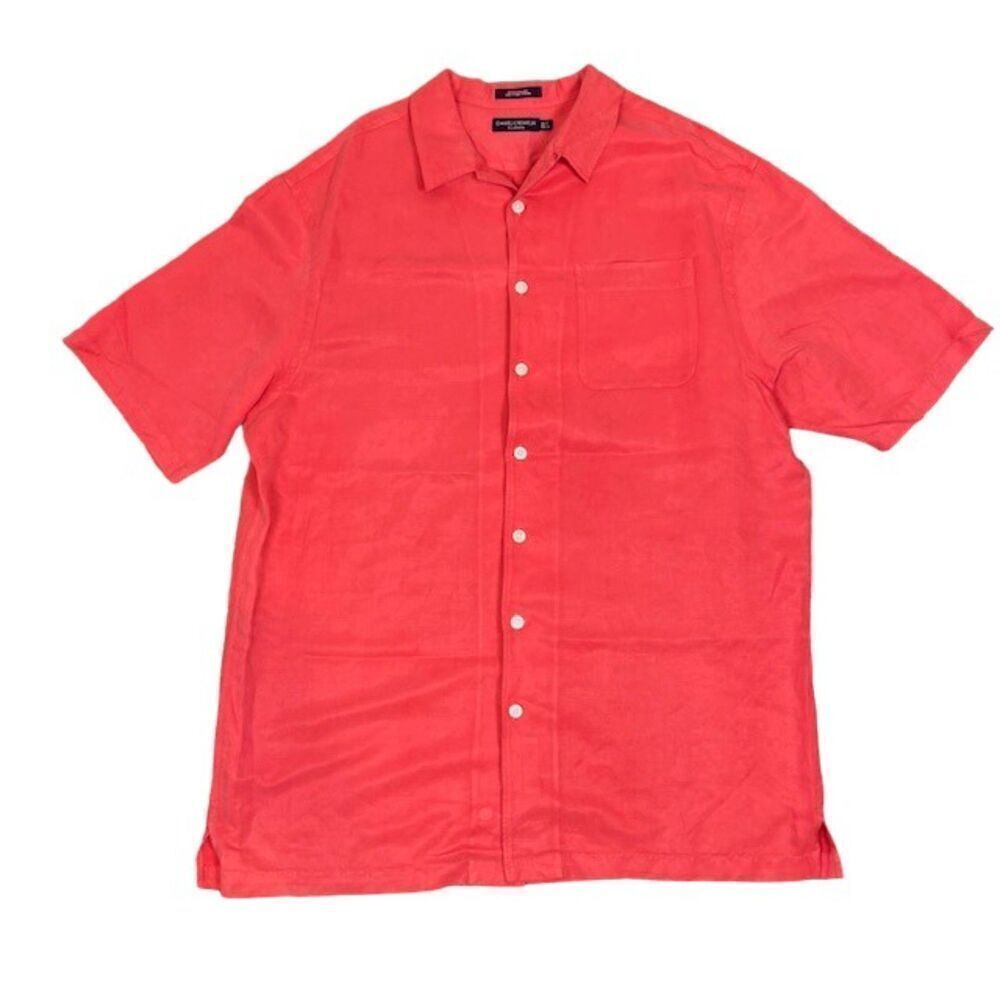 Daniel Cremieux Silk Linen Blend Men's Button Front Shirt Coral Red Size XL TALL